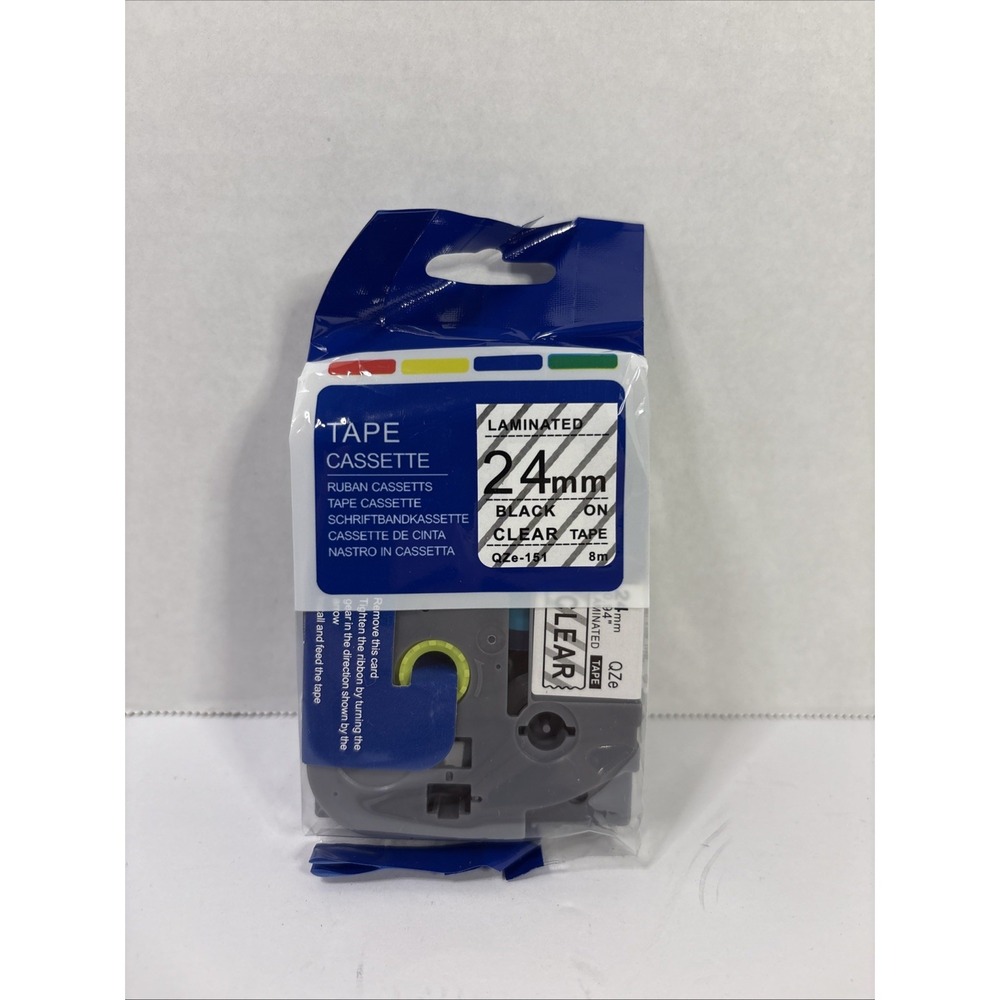 QZe-151 Laminated Label Tape 24mm Black on Clear 8m for Label Makers